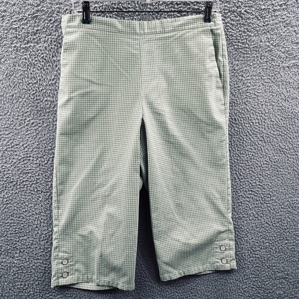 Women Pastel Gingham Capri Pants L Cozy Cottagecore Pull On Spring Retro Coastal